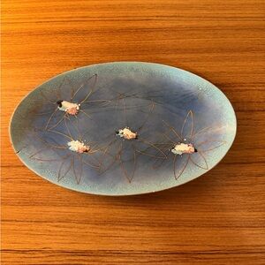 Gerte Hacker Vintage Mid Century Copper Enamel Decorative 7.5" Oval Plate Signed